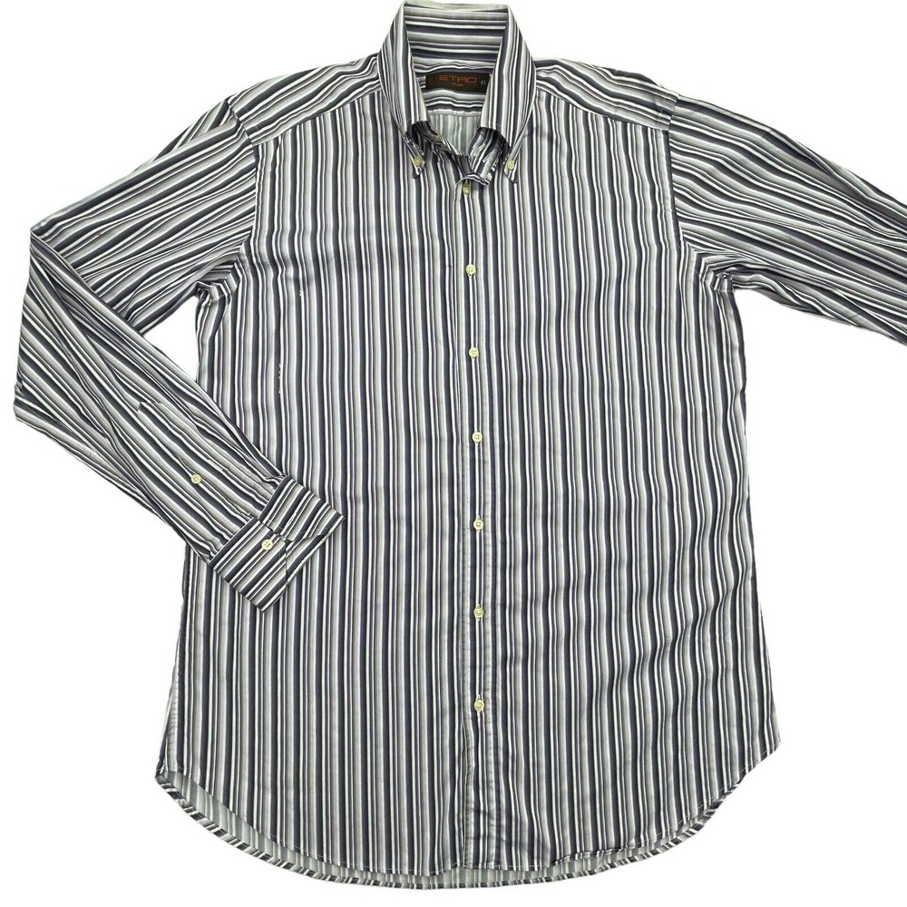 ETRO Mens Purple White Striped Long Sleeve Button Shirt EUR 41 Large
